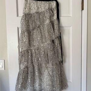 LoveShackFancy Black and White Tiered Lace Maxi Skirt